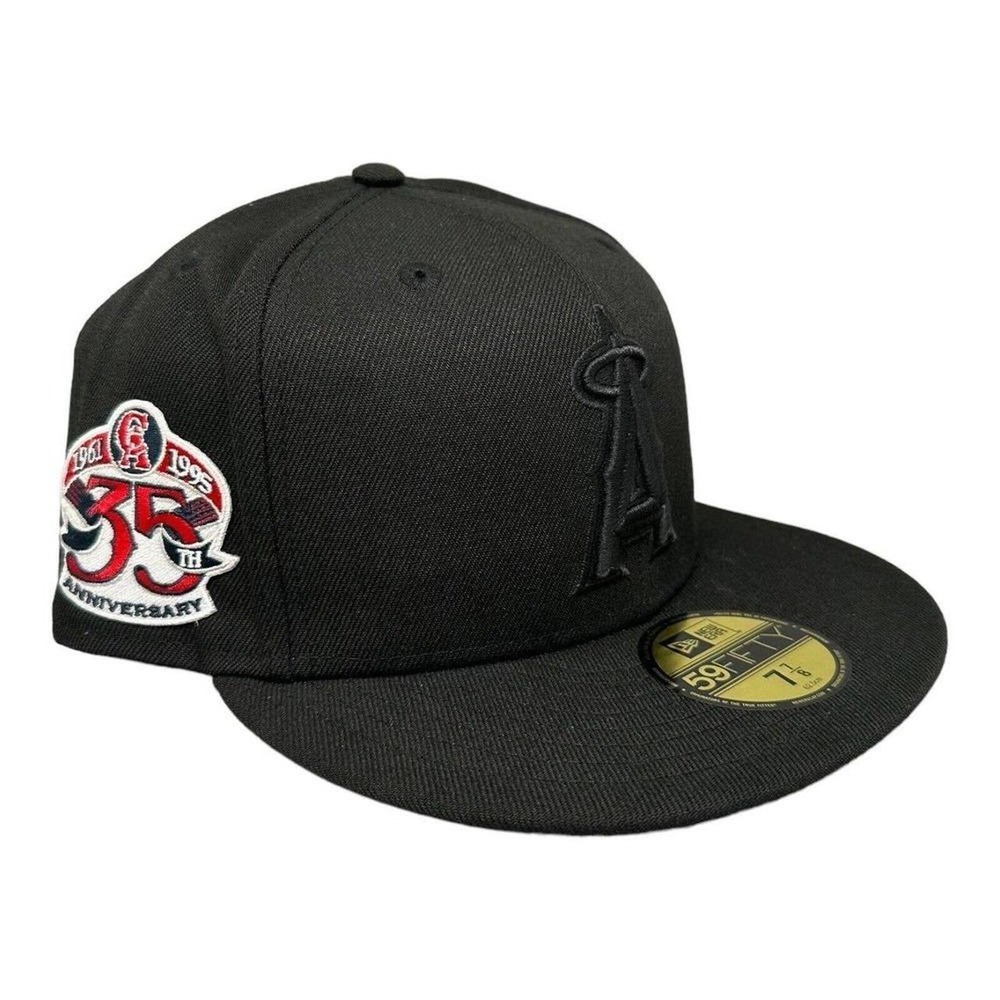 New Era 59FIFTY LA Angels 35th Anniversary‎ Patch Black Fitted Hat Men's 7-7/8